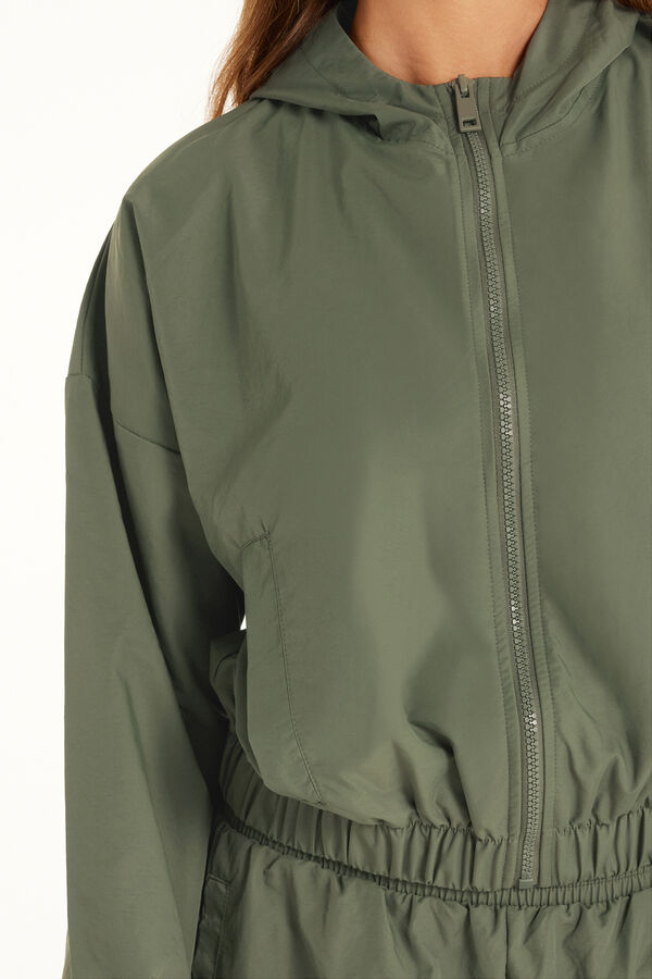 Zippered Hooded Technical Fabric Jacket  