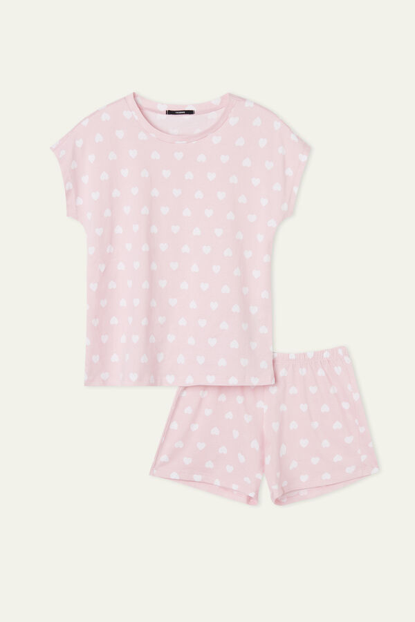 Girls’ Short Cotton Pyjamas with Heart Print  