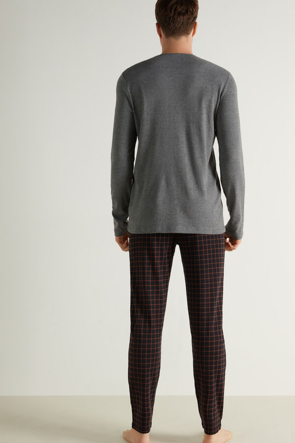 Men’s Full-Length Crew-Neck Bear Print Cotton Pajamas  