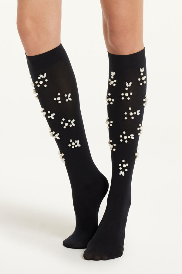 Microfibre Knee-Highs with Pearl Application  