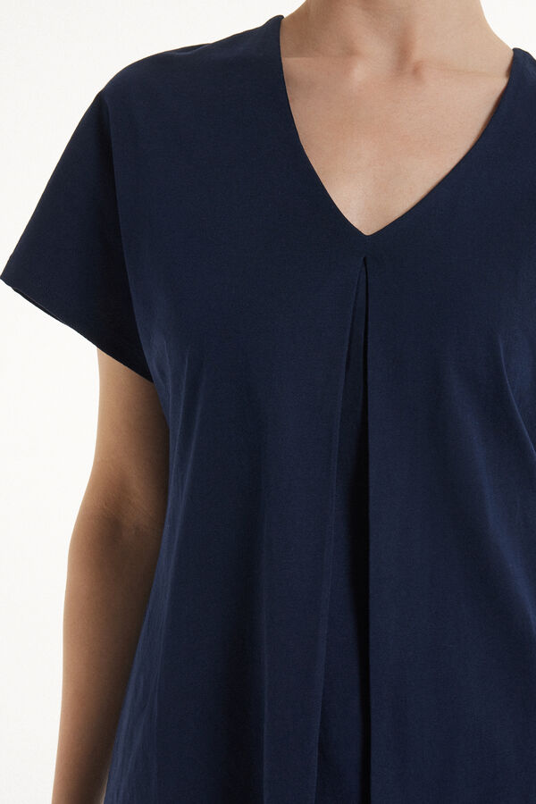 V-Neck Cotton T-Shirt with Pleat  