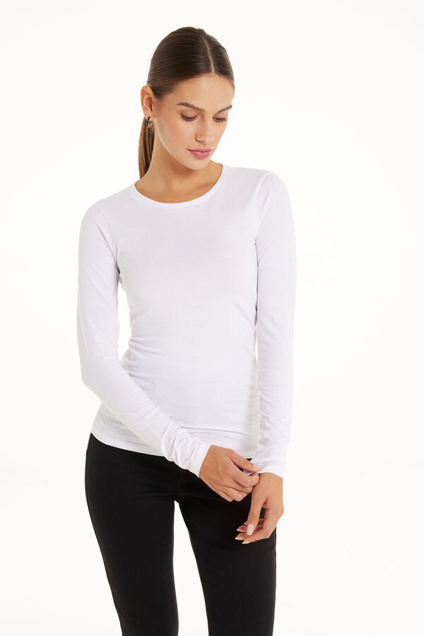 Long-Sleeve Crew-Neck Stretch-Cotton Top  