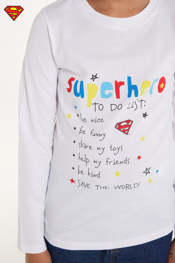Μακρυμάνικη Μπλούζα με Στρογγυλή Λαιμόκοψη και Print Superman για Αγόρι  