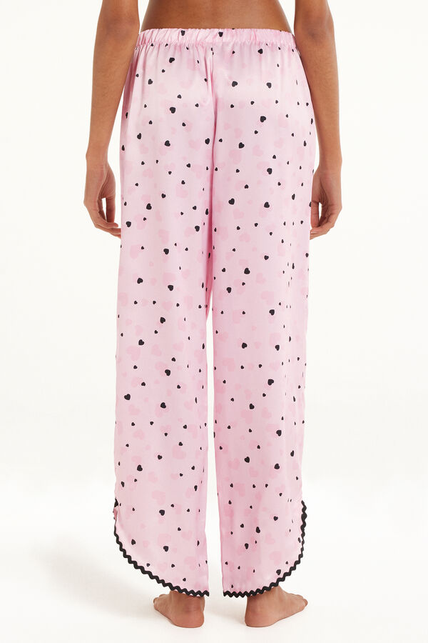 Lange Satijnen Pyjamabroek met Hartjes  