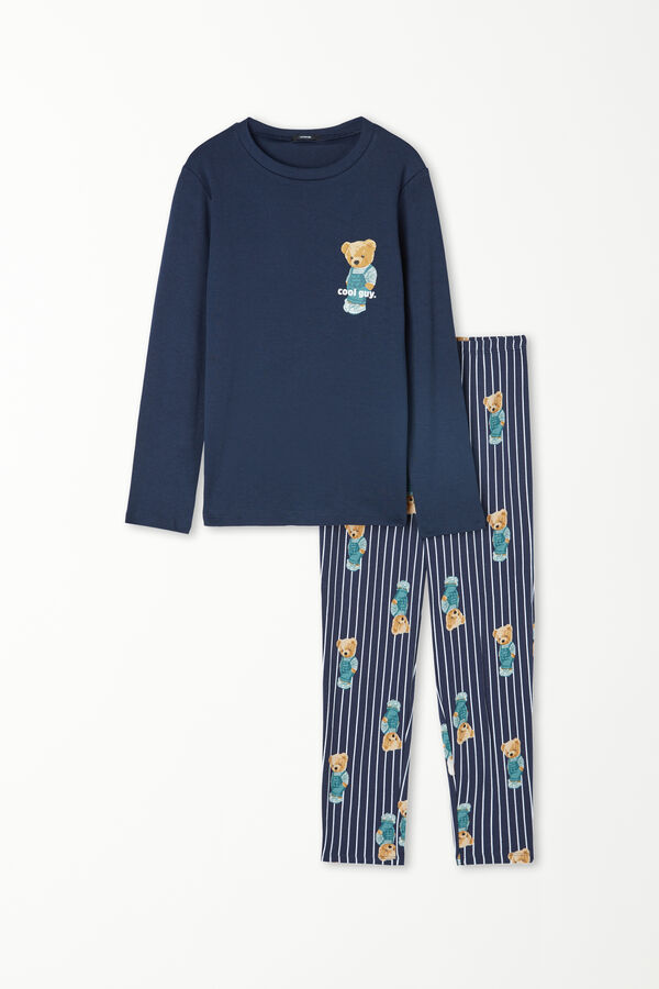 Langer Pyjama für Jungen aus Baumwolle Bärchenprint  