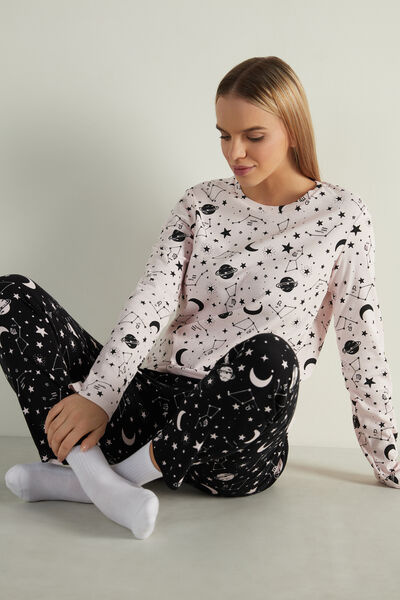 Langer Pyjama mit Weltall-Print