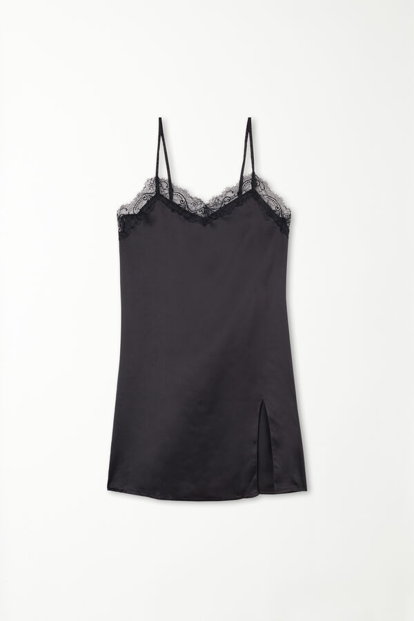Satin and Lace Camisole with Narrow Shoulder Straps  