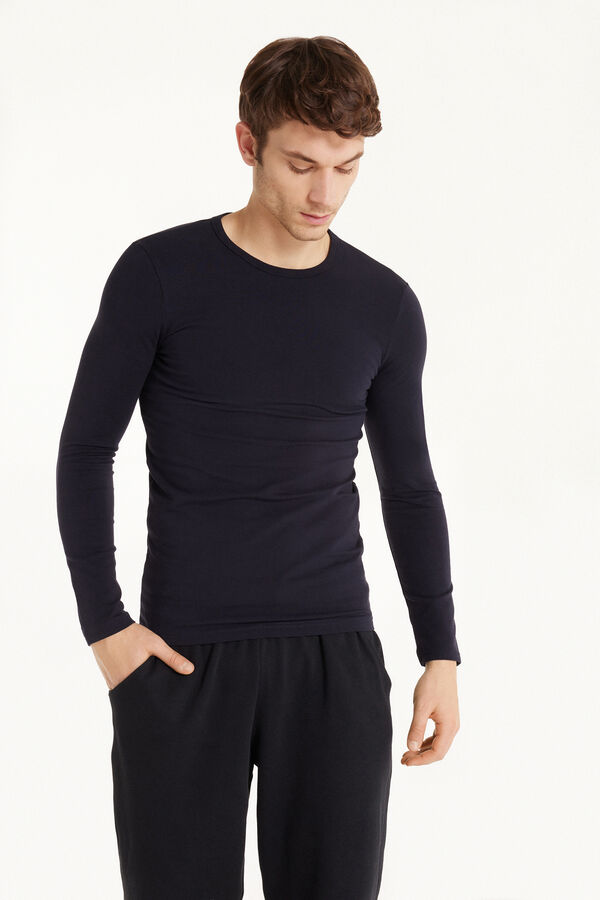 Long-Sleeve Round-Neck Thermal Cotton Top  