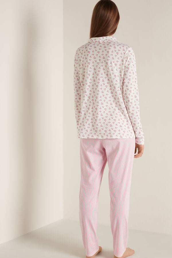Full Length Button Up Micro Rose Pajamas  