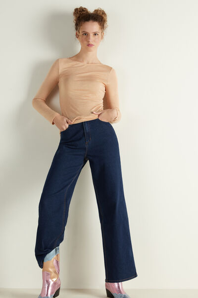 Boat-Neck Top in Viscose and Merino Wool