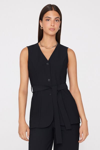 Gilet Lungo con Bottoni in Microfibra Easy Fit