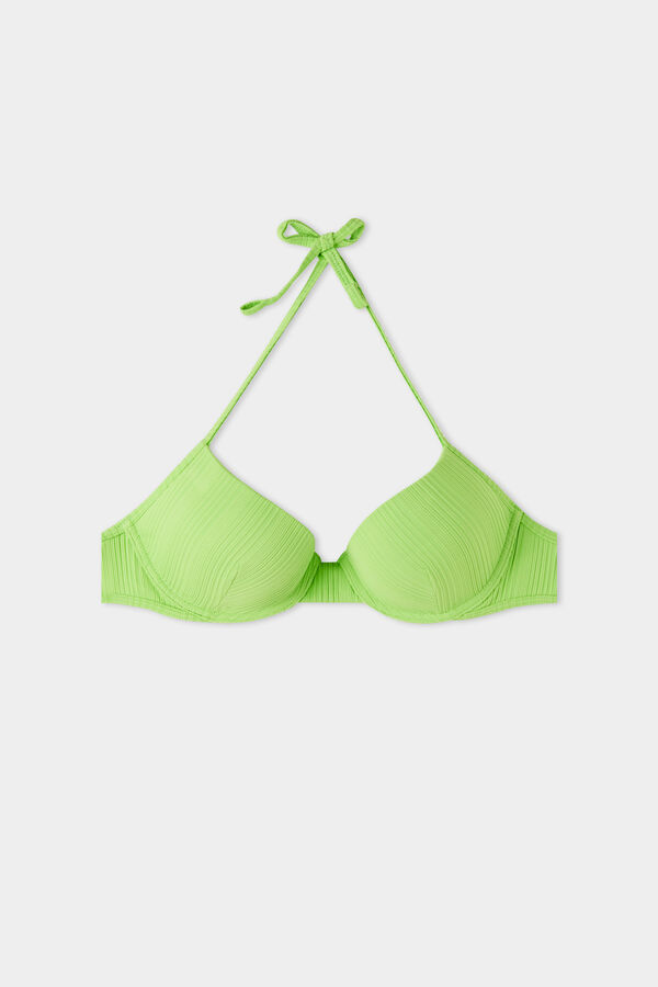 Padded Push-Up Bikini Top in Recycled Ribbed Microfibre  