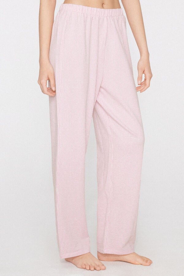 Pantalon Long en Coton &agrave; Rayures Crinkle  