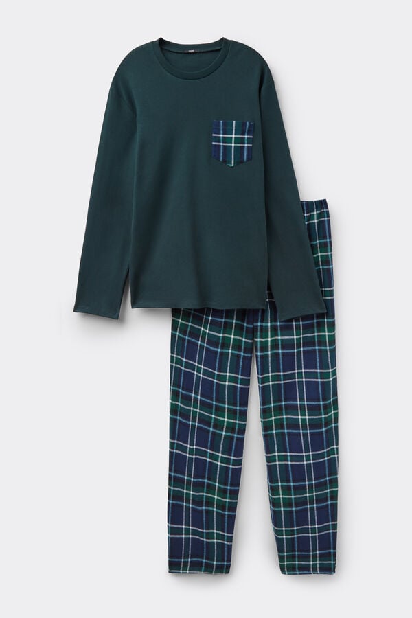 Long Flannel Pyjamas With Tartan Pocket  