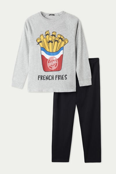 Boys’ French Fries Print Long Cotton Pyjamas