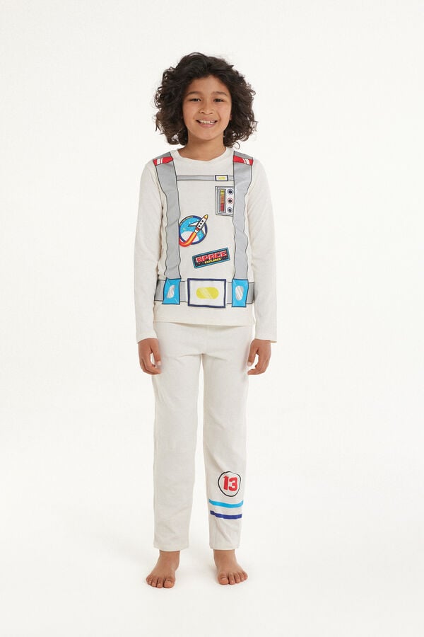 Kids’ Long Cotton Pyjamas with Astronaut Print  