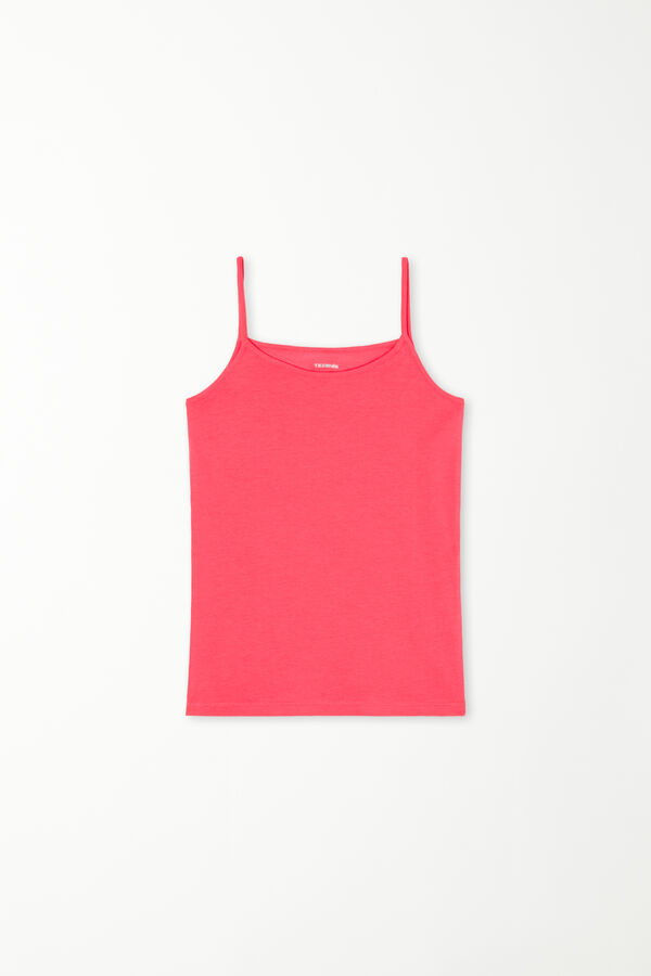 Girls’ Cotton Camisole with Thin Shoulder Straps and Rounded Neck  