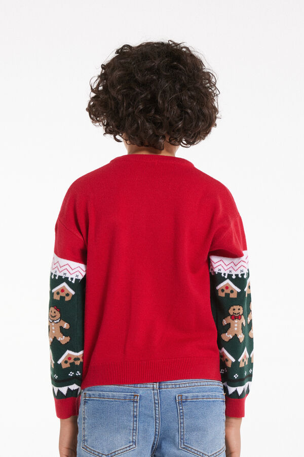 Camisola de Malha Decote Redondo com Estampado Natal Criança Unissexo  