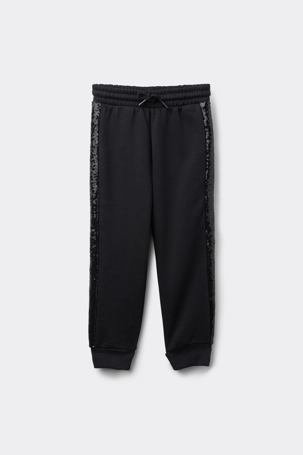 Pantalon Long Molleton Épais Fille Bandes Paillettes  