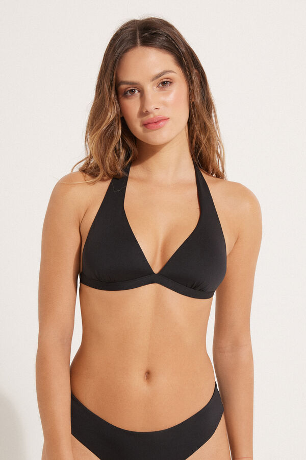 Plain-Coloured Triangle Bikini Top with Wide Shoulder Straps  