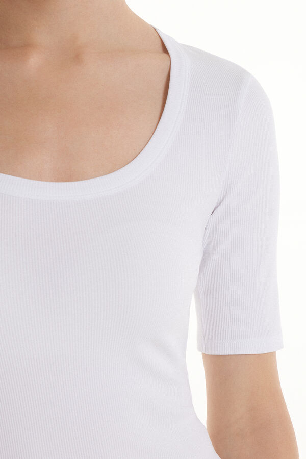 Ribbed Cotton Scoop Neck T-Shirt  