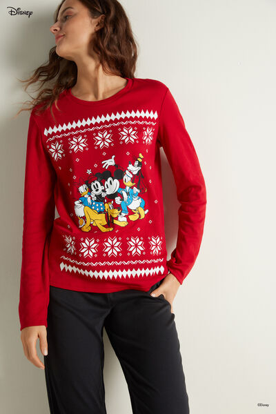 Dlouhé Bavlněné Pyžamo s Vánočním Disneyovským Vzorem Mickey Mouse