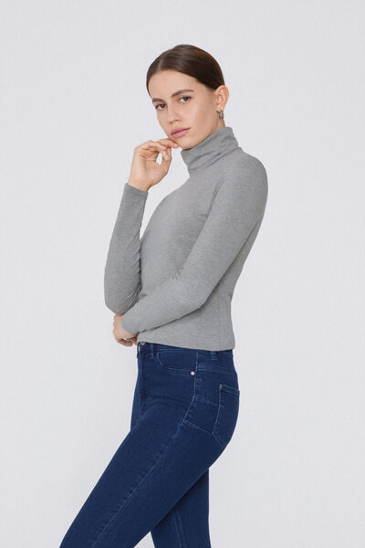 Cotton and Thermal Modal Polo Neck Top