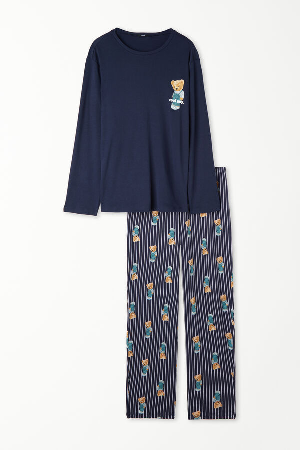 Pijama Largo de Algodón con Estampado de Osito  