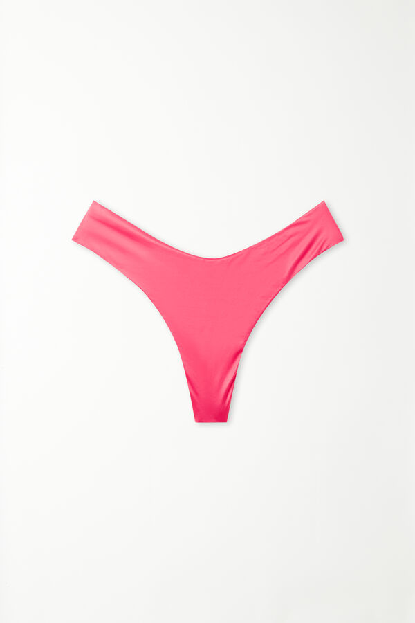 Shiny Summer Pink Rounded High-Cut Brazilian Bikini  