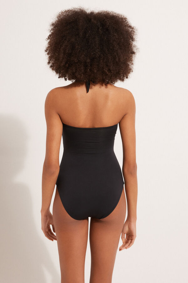 Slightly Padded One-Piece Crossover Bandeau Swimsuit in Recycled Microfibre  