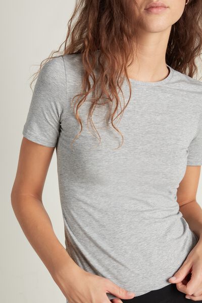 T-shirt με Στρογγυλή Λαιμόκοψη Ελαστικό, Βαμβακερό