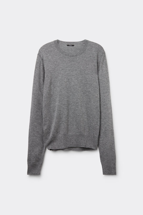 Long-Sleeved Rounded Neck Heavy Jersey with Wool  