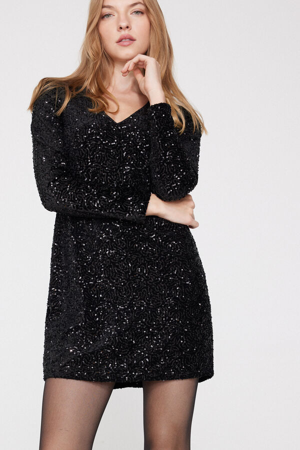 Robe Courte Encolure en V Paillettes  