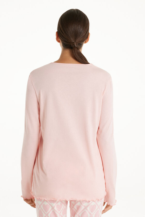 Long Sleeve Cotton Top with Rolled Hem  