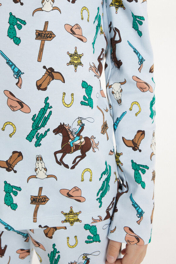 Boys’ Full-Length Cotton Cowboy Print Pajamas  