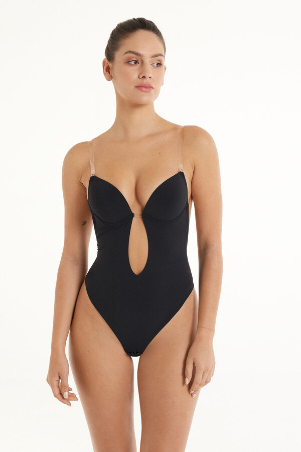 Recycled Microfiber Padded Push-Up Bodysuit with Silicone Straps  