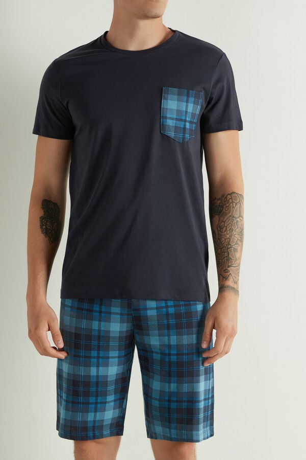 Men’s Short Pyjamas with Pocket and Madras Print  