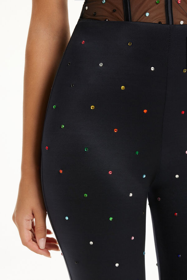 Limited Edition Microfiber Pants with Colored Rhinestones  