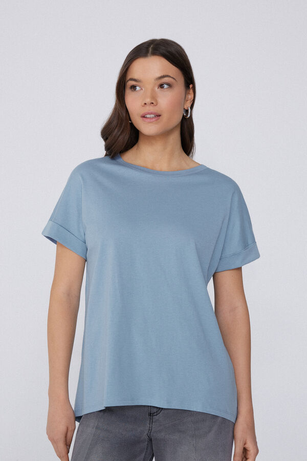 T-shirt en Coton avec Revers Kimono  