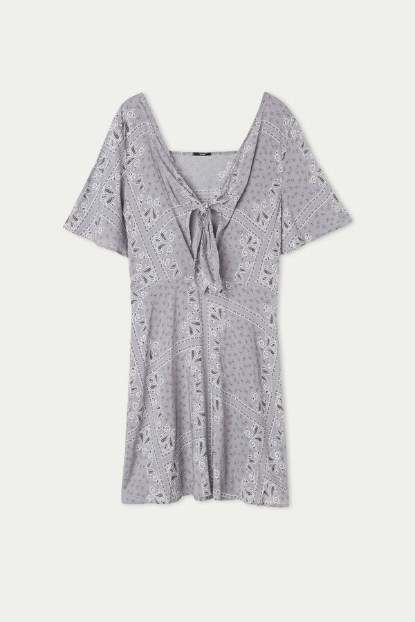 Short Sleeve Short Canvas Dress with Knot  