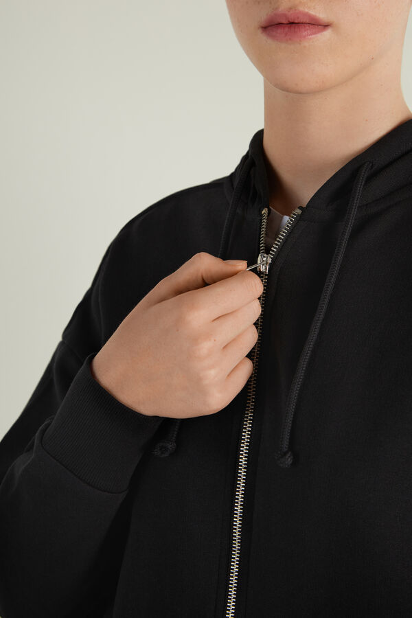 Long Sleeve Zip-Up Hooded Sweatshirt with Ribbing  