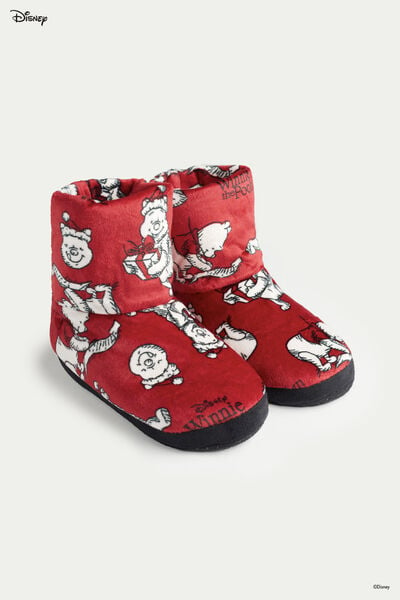 Unisex Kids’ Winnie the Pooh Print Fleece Slipper Boots