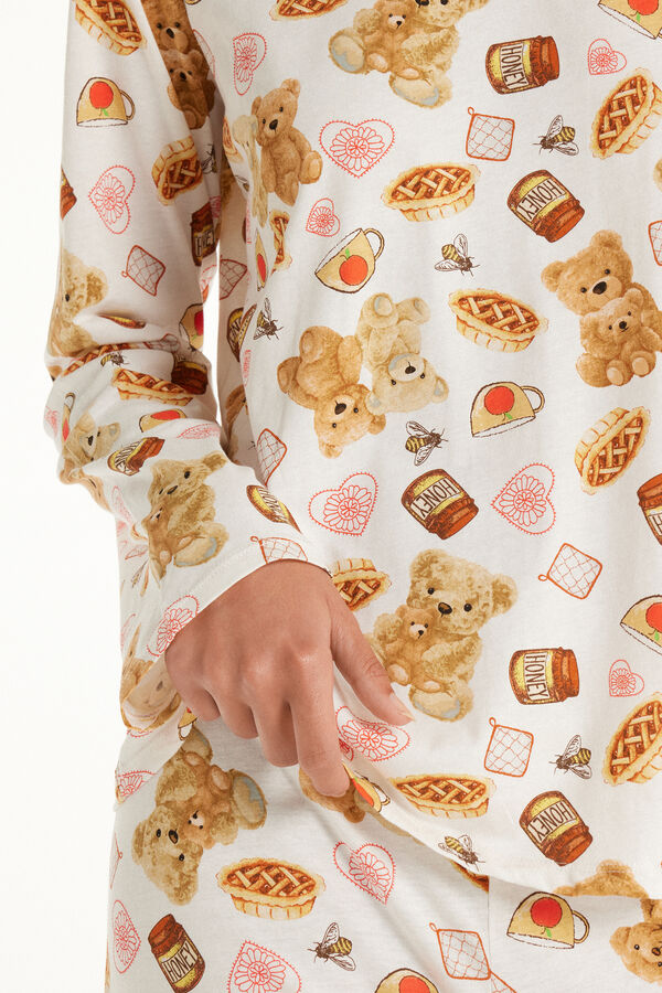 Teddy Bear Print Long Cotton Pyjamas  