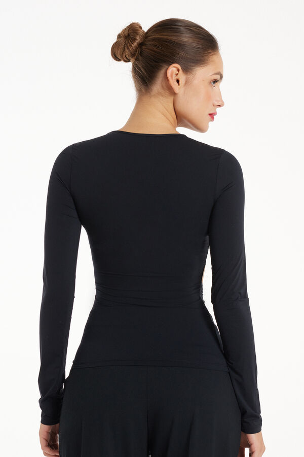 Long Sleeve Microfibre Top with Cut-Out  