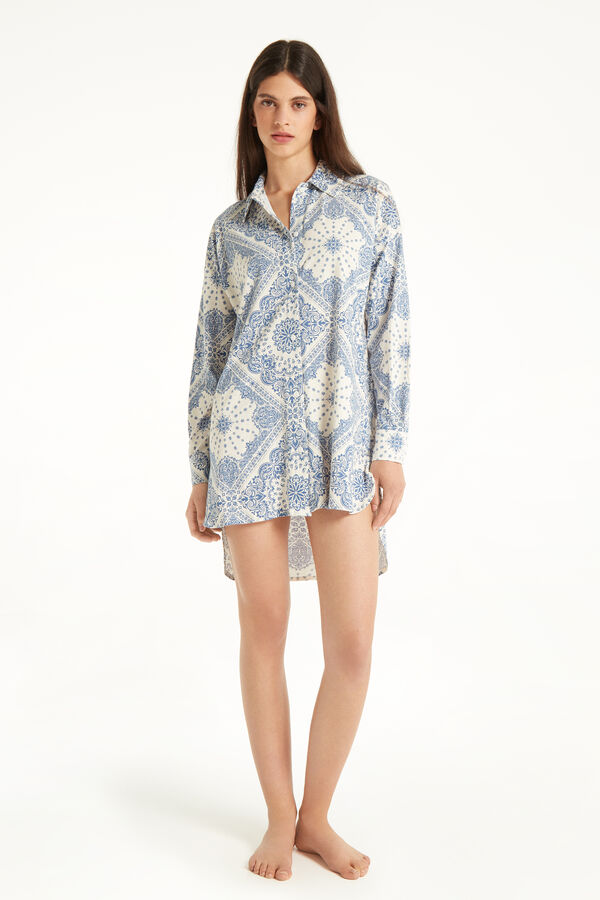 Button-Down Long-Sleeved Cotton Nightgown  