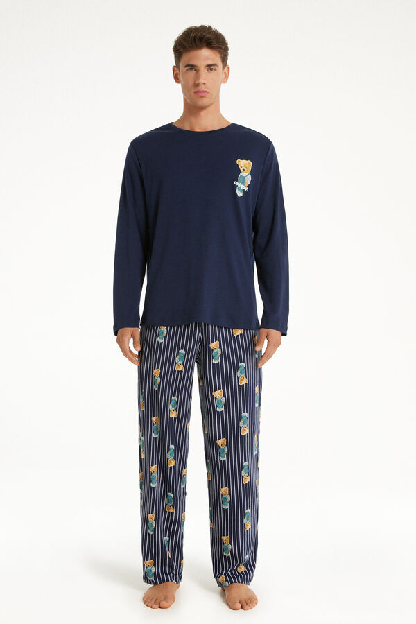 Full-Length Cotton Teddy Bear Print Pajamas 