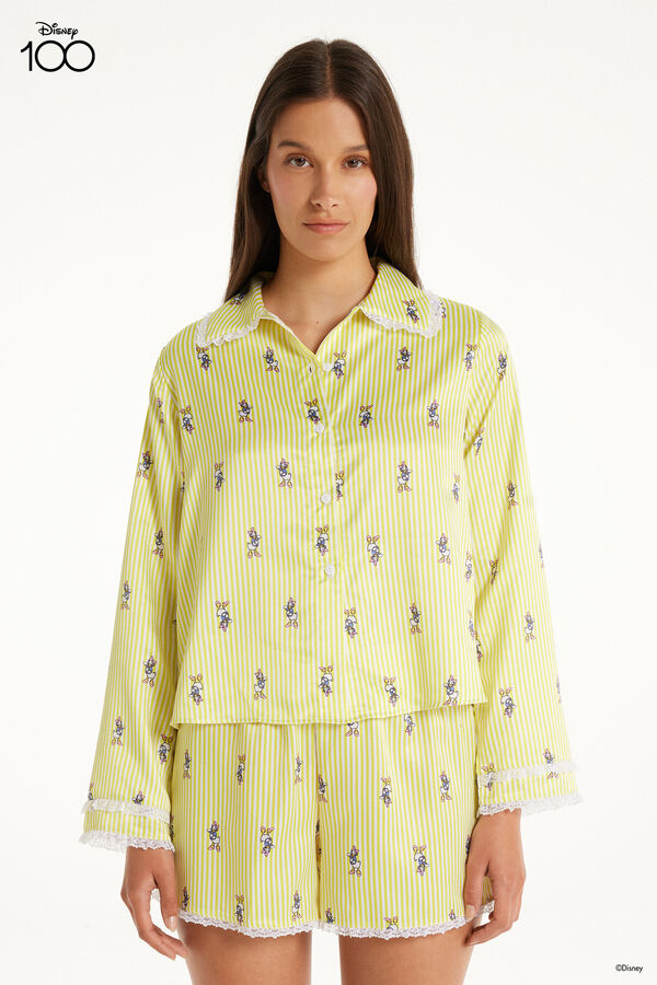 Pyjama aus Satin mit langen Ärmeln und Knopfleiste sowie kurzer Hose Disney 100  