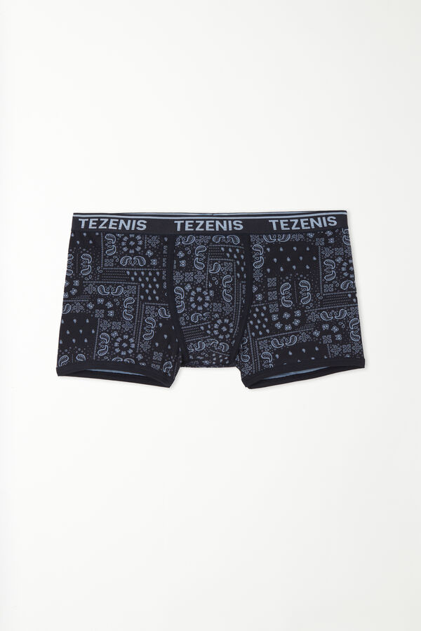 Boxershorts aus bedruckter Baumwolle mit kontrastfarbenen Kanten und Logo  