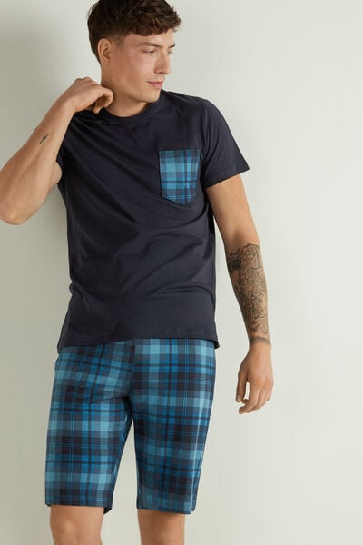 Men’s Short Pyjamas with Pocket and Madras Print