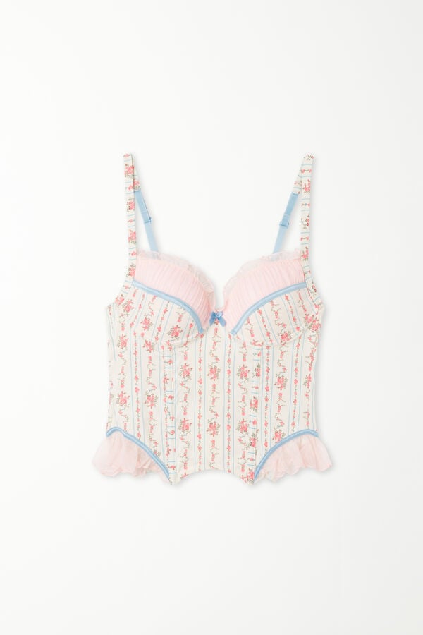 Dreaming Flowers Padded Bustier-Effect Push-up Bra Top  